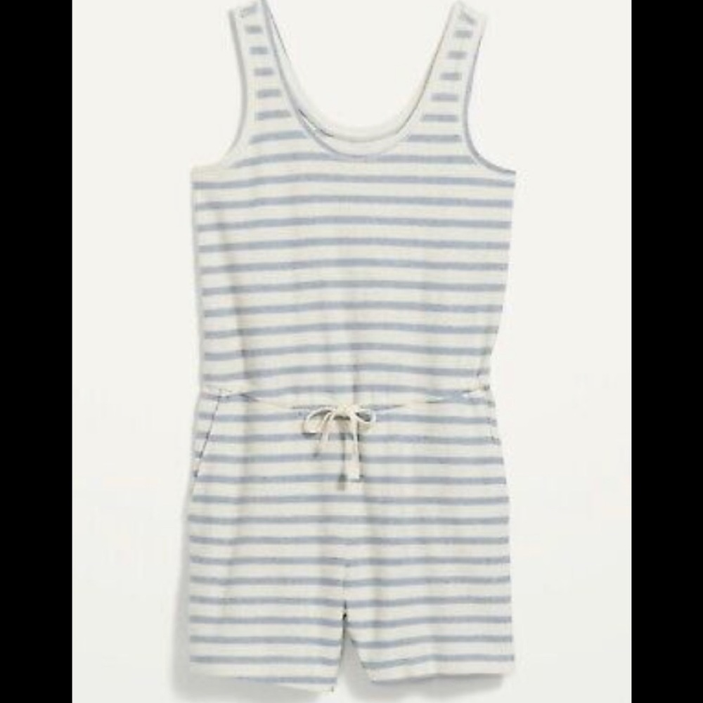 Old Navy Women’s Waist-Defined Sleeveless Striped Terry Beach Romper